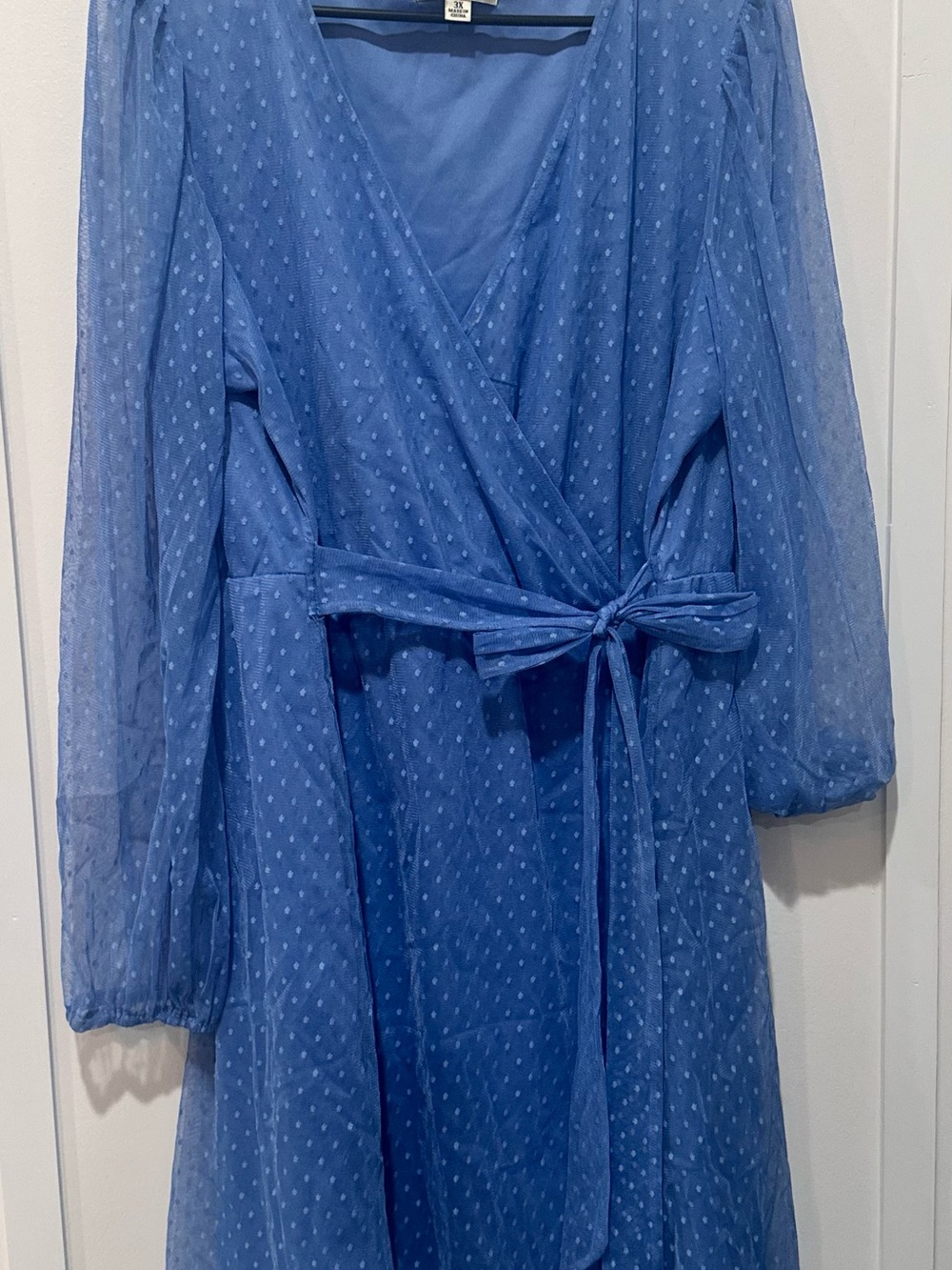 Inspired Hearts Periwinkle Wrap Dress with Dotted Sheer Sleeves